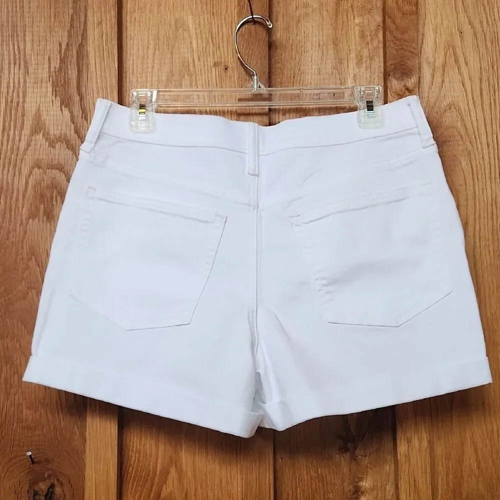 J. Crew High Waist White Classic Denim Mom Shorty Shorts Cuffed Hem, Size 28